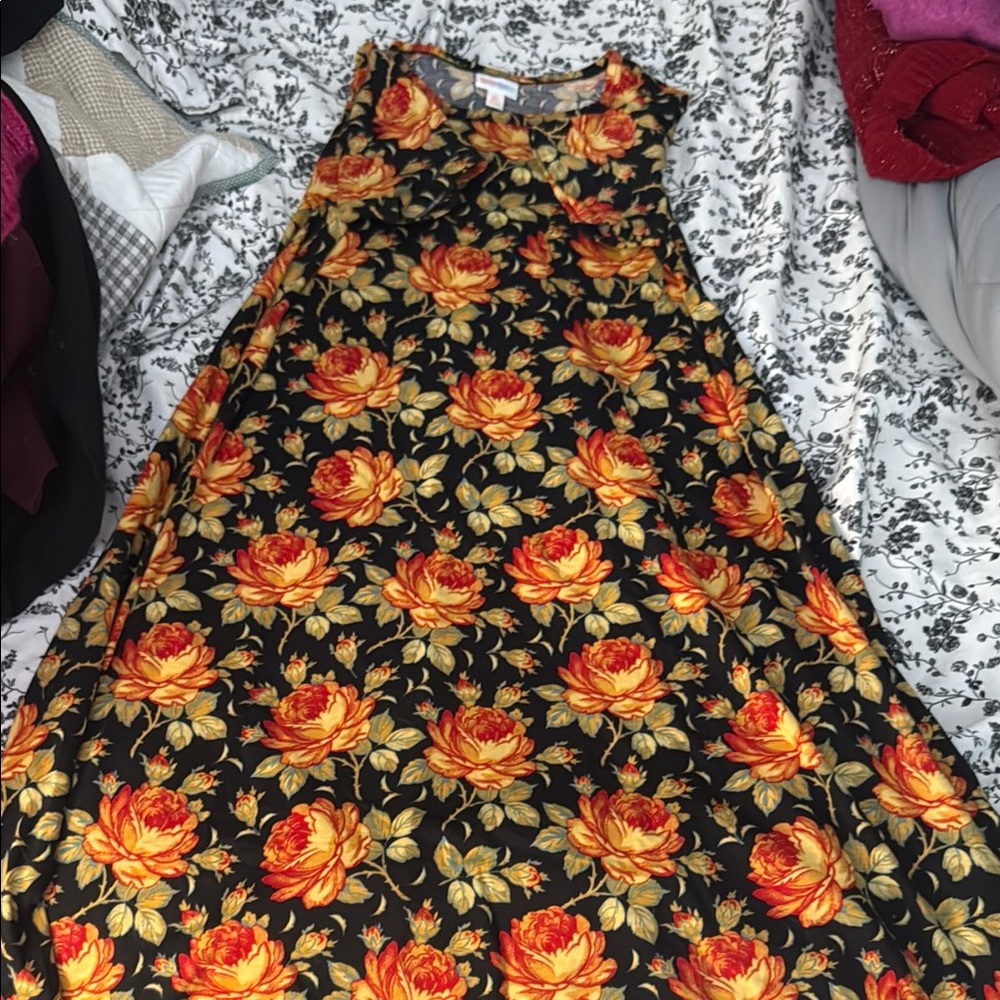 LuLaRoe Floral Dress with Red and Yellow Accents